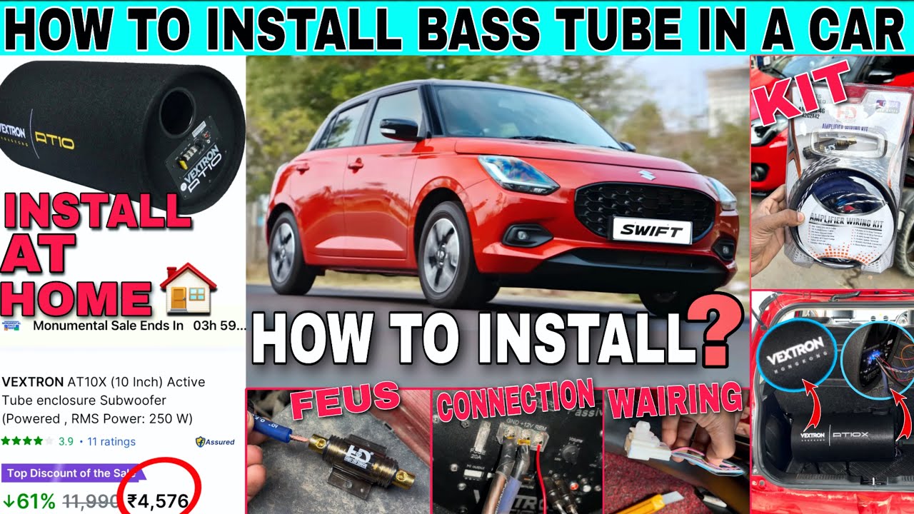 How to install bass tube in a Car / bass tube in new swift 2024 #swift2024 #basstube #carbasstube