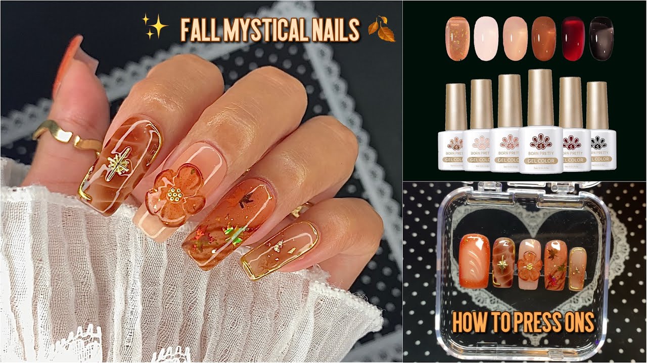 HOW TO FALL MYSTICAL PRESS ON NAILS || BORN PRETTY COZY HEARTH GEL POLISH SET & MAGIC GEL REMOVER