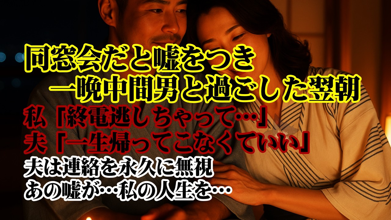 【離婚】同窓会だと嘘をつき一晩中間男と過ごした翌朝&hellip;私「終電逃しちゃって&hellip;」夫「一生帰ってこなくていい」その日を境に夫は連絡を永久に無視&hellip;あの嘘が&hellip;私の人生を狂わせた&hellip;もう&hellip;【シタ妻】