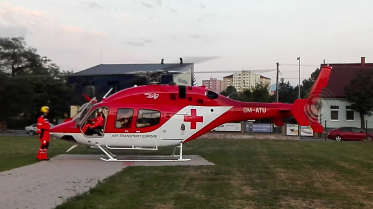 Záchranársky vrtuľník Bell 429- Nemocnica v Martine- nástup pilota a naštartovanie motorov