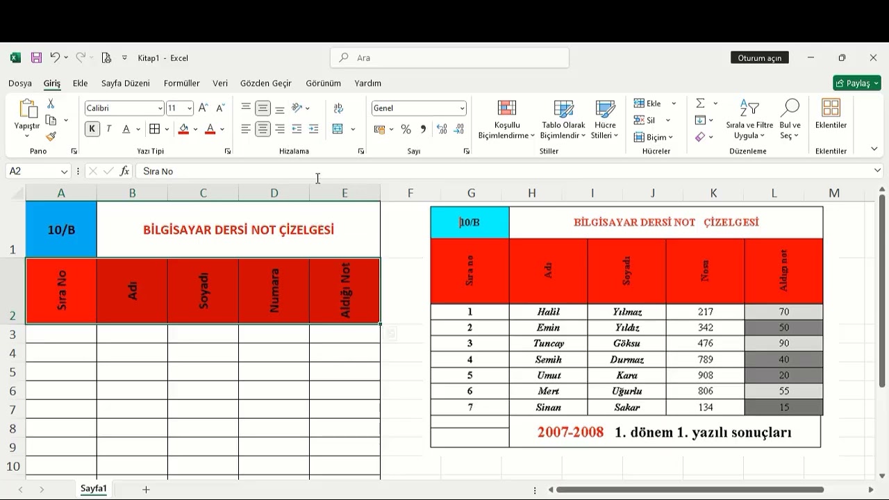Excel Tablo 1