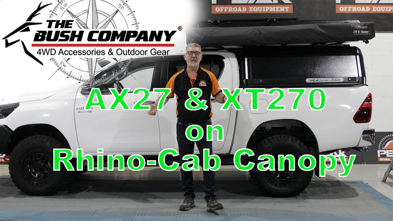 Bush Company AX27 Rooftop Tent and XT270 Awning on Rhino-Cab Canopy