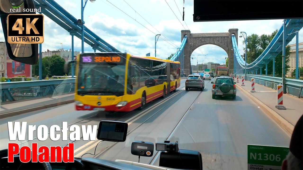 Польша 4K | Проезд по Вроцлаву на автобусе FlixBus.