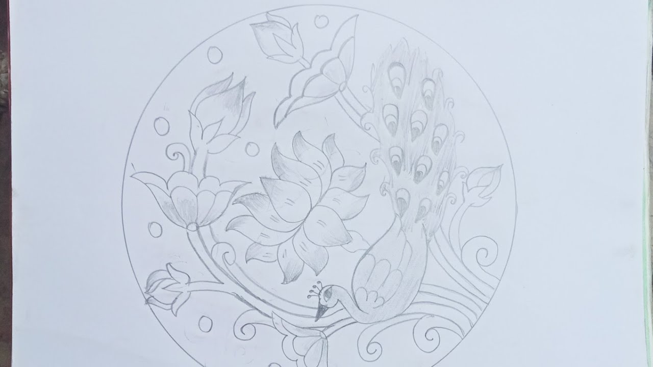 कमल का लेखन/lotus flower alekhan/वृत्त में कमल और मोर  का चित्र कलियों पत्तियों पर आधारित/lotus art.