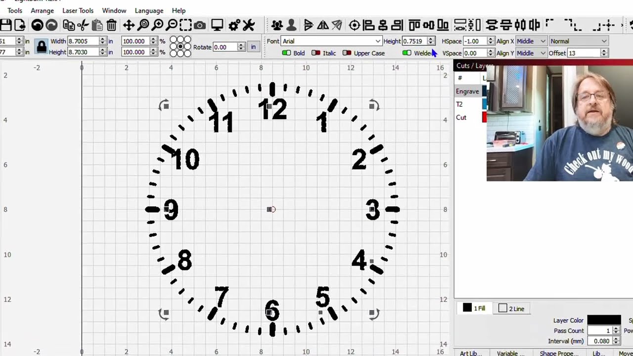 Designing a clock face in LightBurn for your laser engraving.