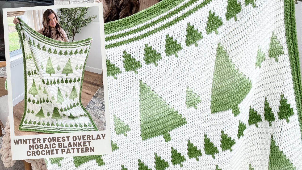 Winter Forest Mosaic Blanket Crochet Pattern -  Technique Tutorial + How to Crochet a Double Border