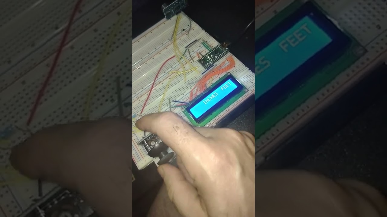 Arduino nano: ultrasound sensor distance in MM, inches, and feet. Displayed  LCD, select joystick