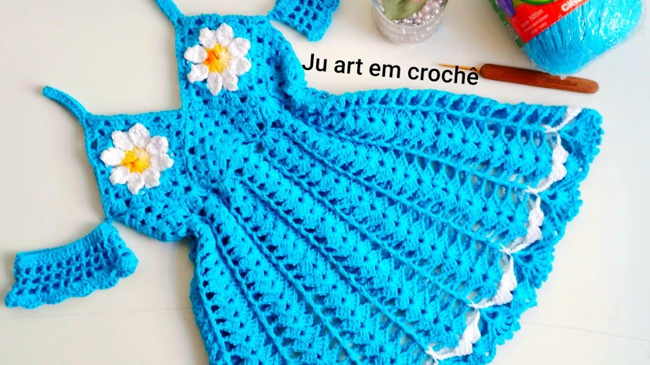 Vestido Iza infantil de 6 meses a 1 ano, Ju art em crochê (parte 1)