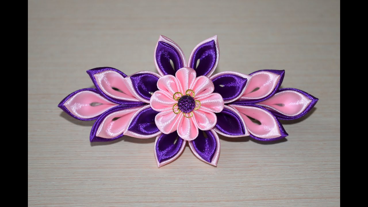 Заколка канзаши Мастер класс заколки своими руками DIY handmade Clip flower ribbon