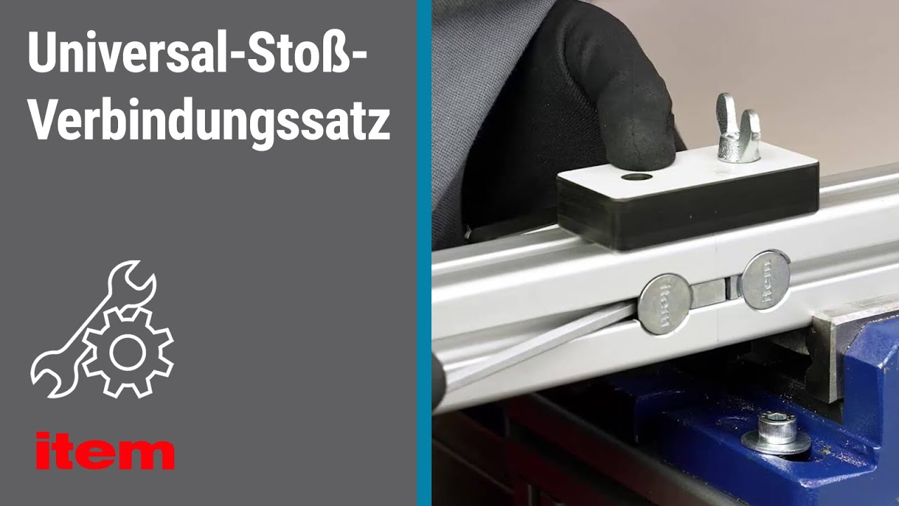 Wie werden zwei Profile von item stirnseitig mit dem Universal-Stoß-Verbindungssatz verbunden?