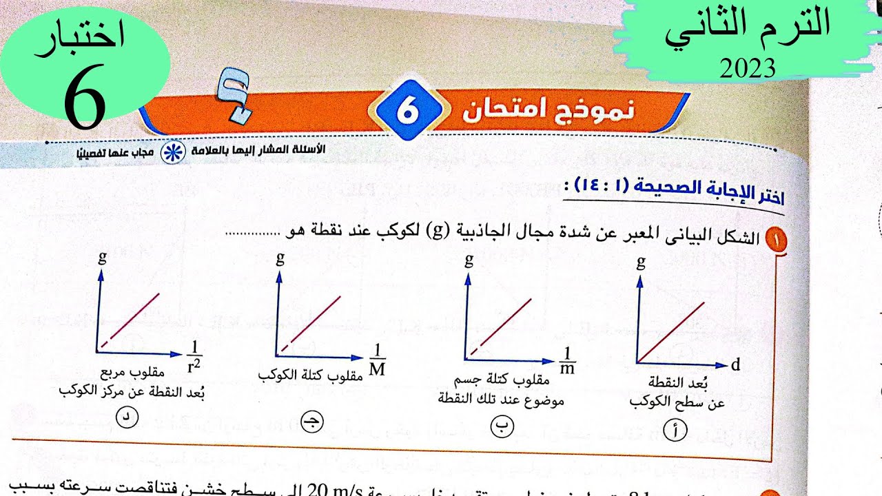 فيزياء 1 ث - حل اختبار 6 على المنهج - كتاب الامتحان 2023