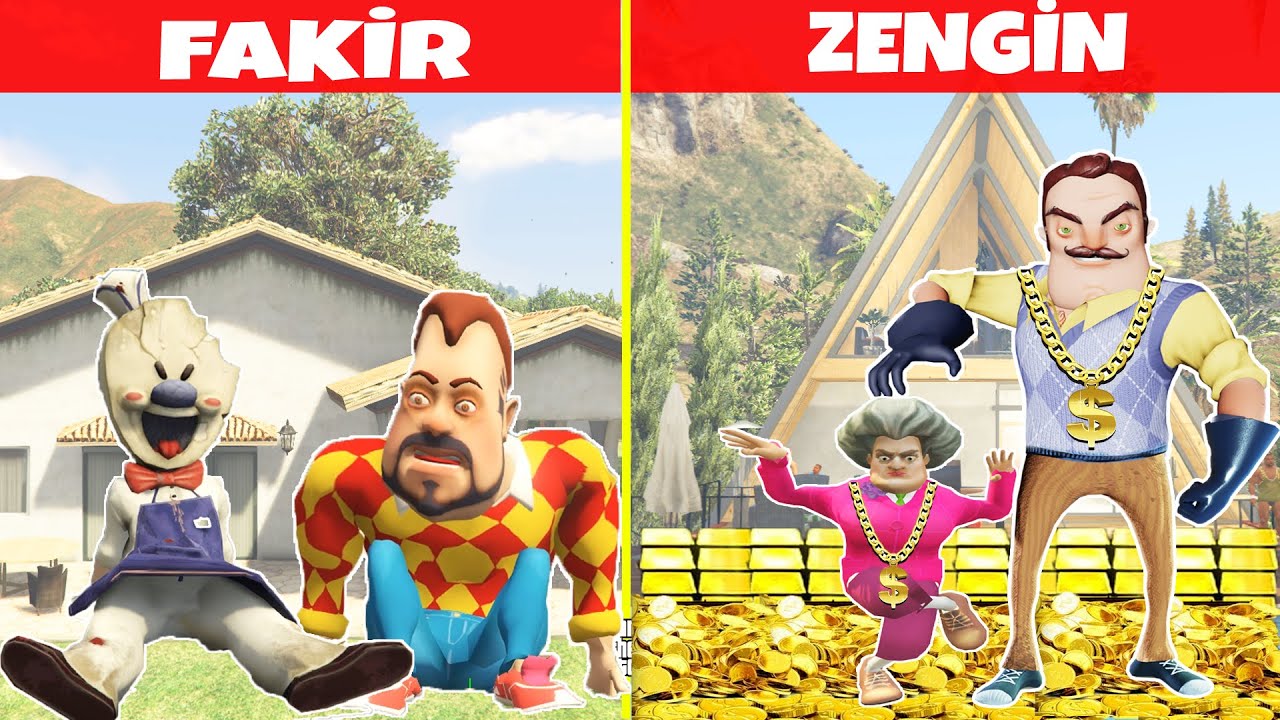 ZENGİN ve FAKİR KÖTÜLER KAPIŞMASI 😱 GTA 5 Dark Riddle - Scary Teacher - Ice Scream