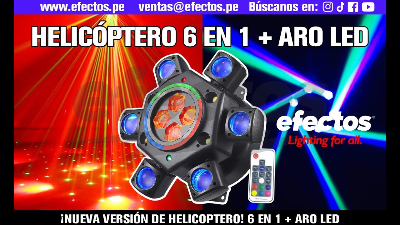 Helicóptero 6 en 1 + Aro LED Láser Cortadora Luces DJ Fiestas Discoteca