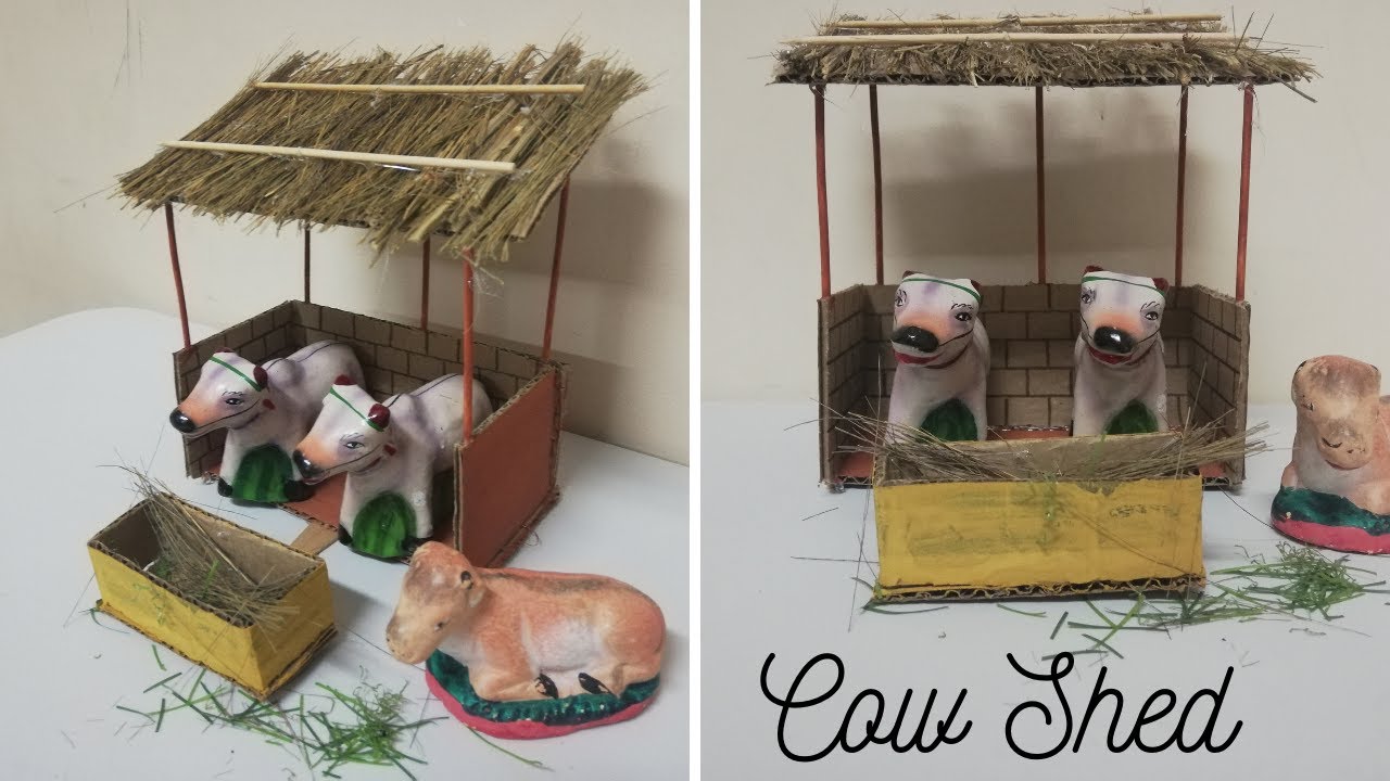 How to Make a Cow Shed Model at Home🏡#animals #home #school #project #viral #fyp #tiktok #satisfying