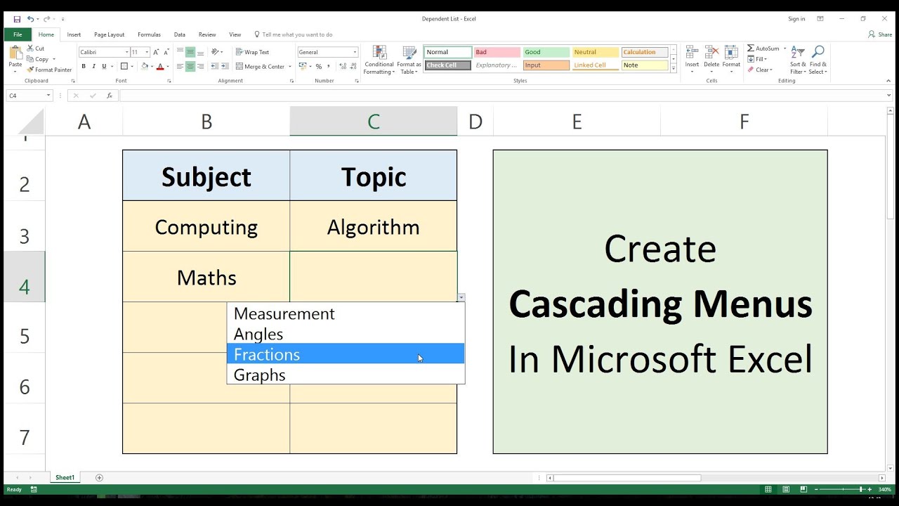 Create Cascading Or Dependent Menus In Excel