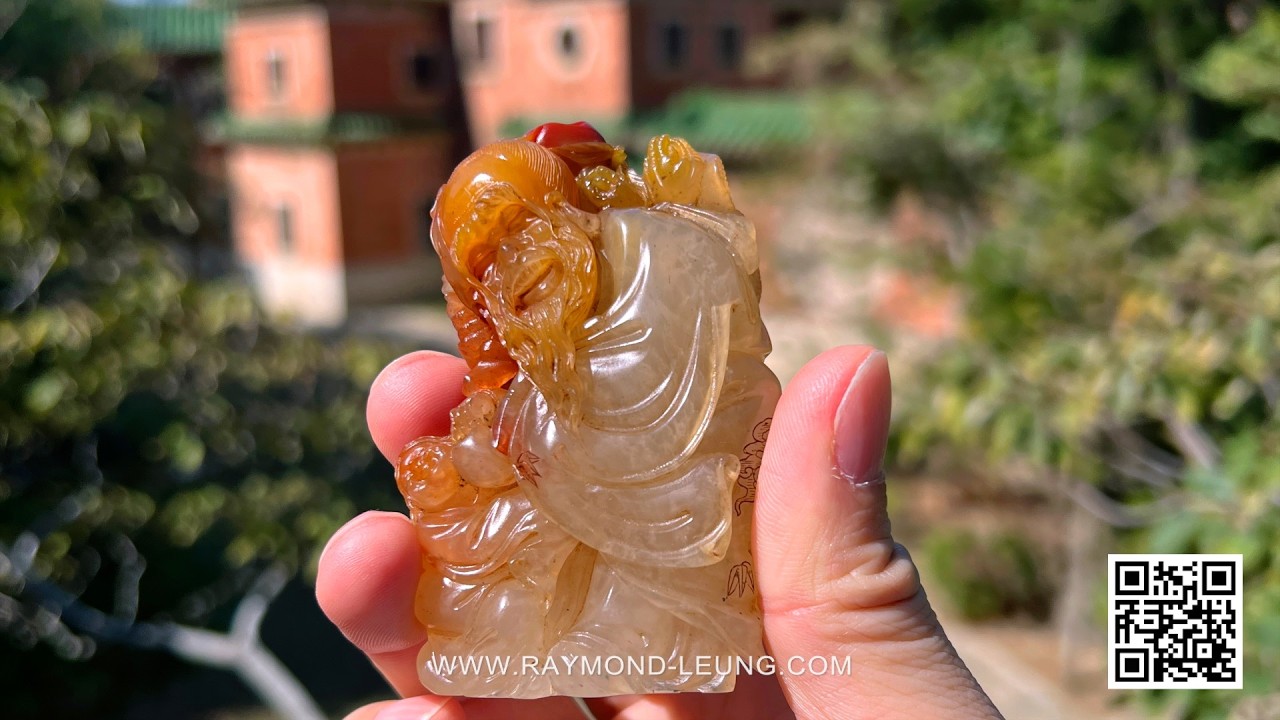 (已讓)壽山石三彩荔枝翠-壽比南山翁擺件(林霖作)