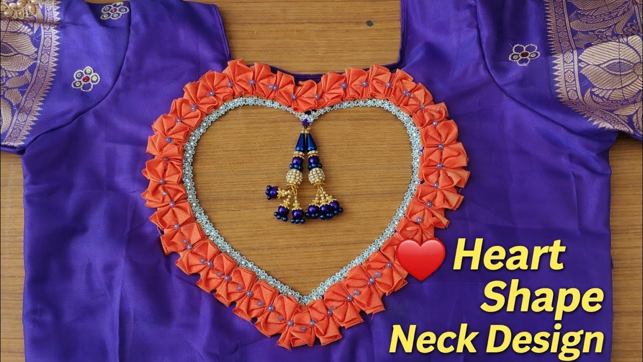 🔥Heart Shape Neck Design Blouse | 💯Fabric Flower Patch Work 🧵| Telugu Stitching Tutorial