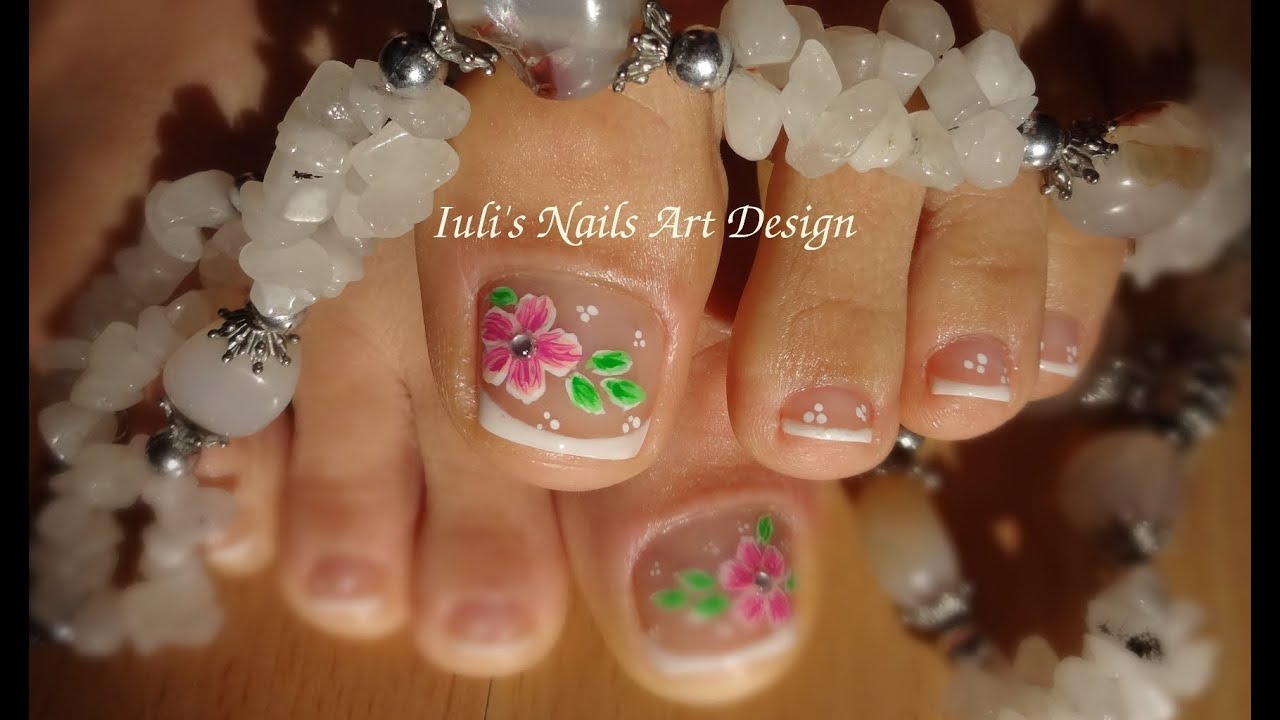 Toes art design French pedicure - Beautiful flower - Spring Summer live tutorial