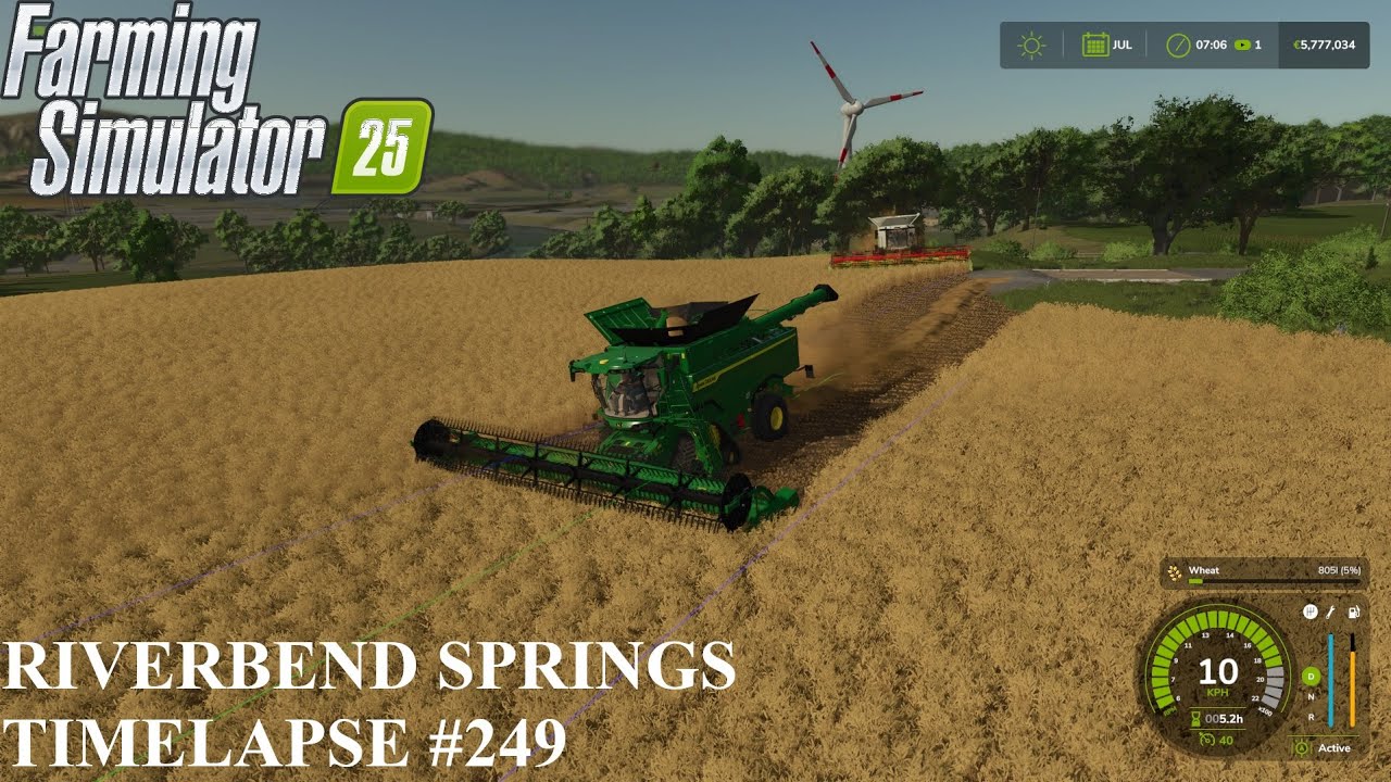 New wind turbine and field & Great Harvest! Riverbend Springs FS25 Timelapse Ep 249