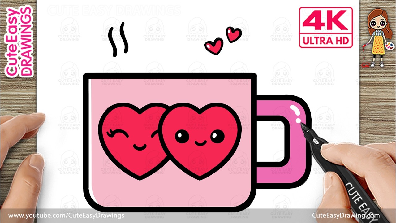 Как нарисовать милую чашечку в форме сердечка ☕❤️ | Простой рисунок в стиле каваи для детей | Пош...