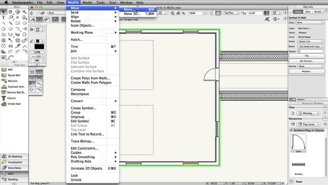 Moving Objects in Walls in Vectorworks