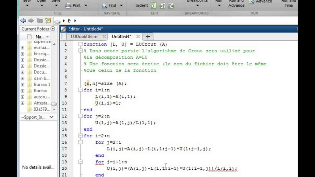 Décomposition LU -Algorithme de Crout-