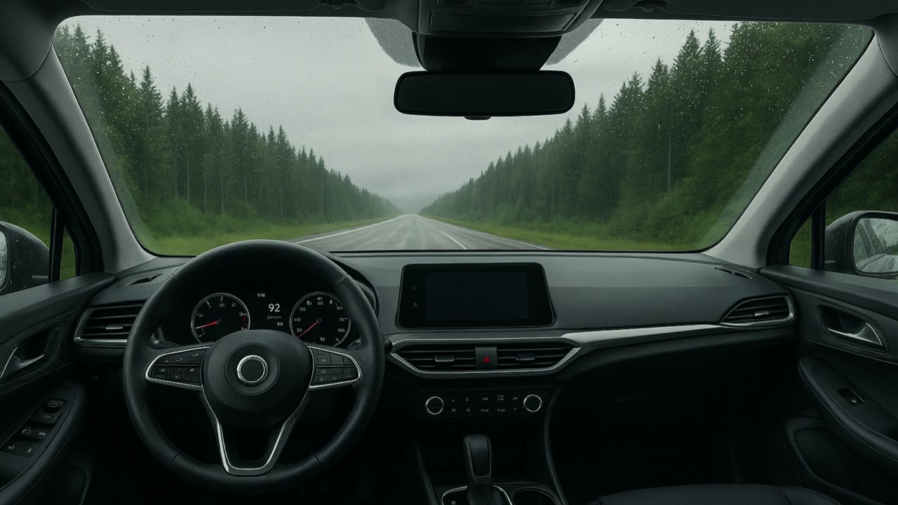 Cozy Rainy Road Trip – 5 Hours of Relaxing Wet Road Ambience (STEREO)