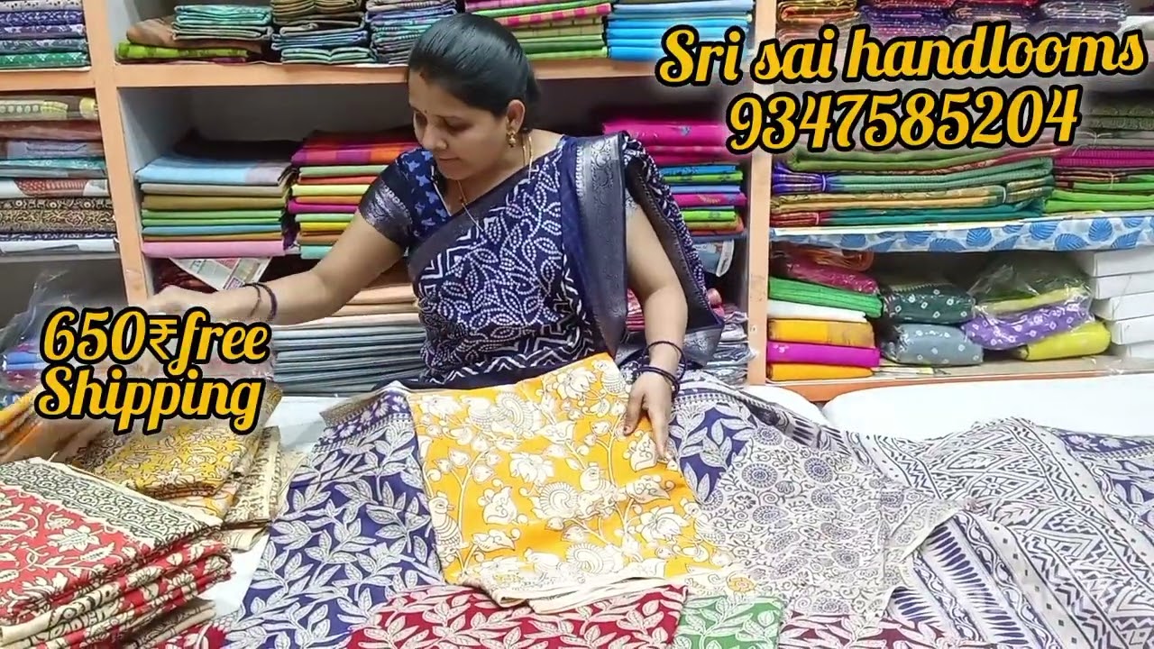 Handloom kalamkari new design sarees, with contrast blouse, 650/*.free shipping#9347585204#trending 
