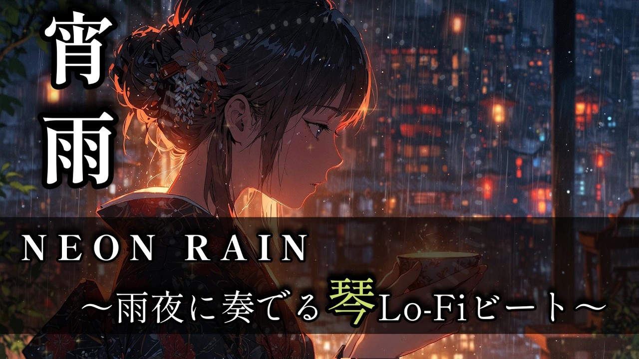 【集中BGM】雨夜のネオンと和風Lo Fiヒップホップ。深く潜るための琴スタディビート｜読書・PC作業