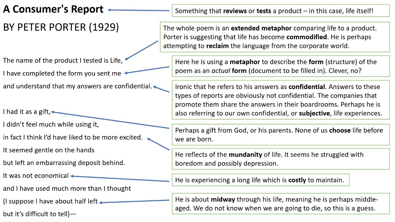 Analysis of A Consumer's Report by Peter Porter