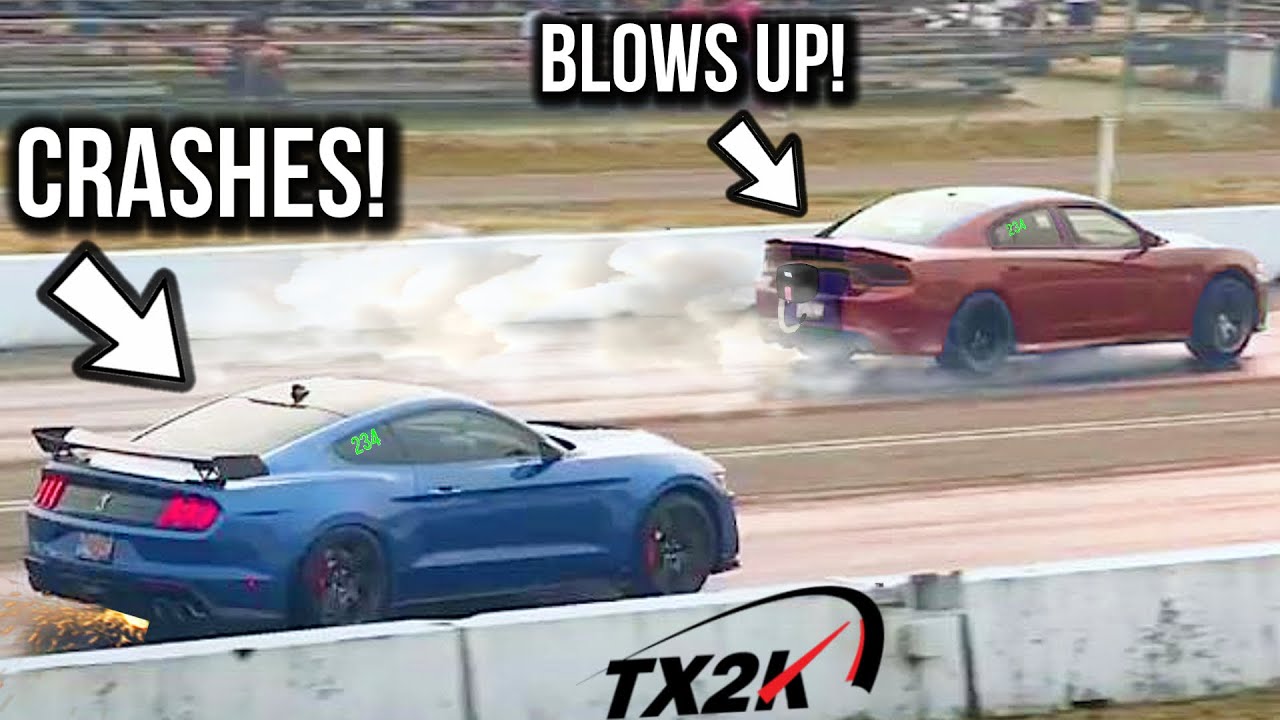 TX2K ACTION! Hellcat BLOWS UP & GT500 Mustang Crashes HARD into the Wall&hellip;Twice!