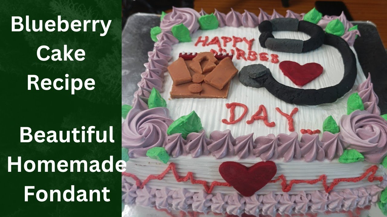 Blueberry Cake Design | Nurses Day Special Cake | Square Cake Design | Homemade Fondant Toppers