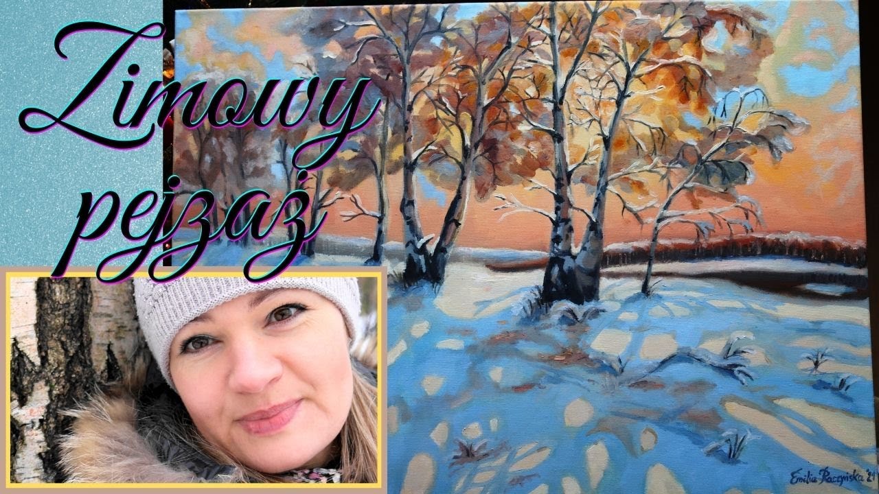 Obraz olejny #zimowy pejzaż# i spacer po śniegu