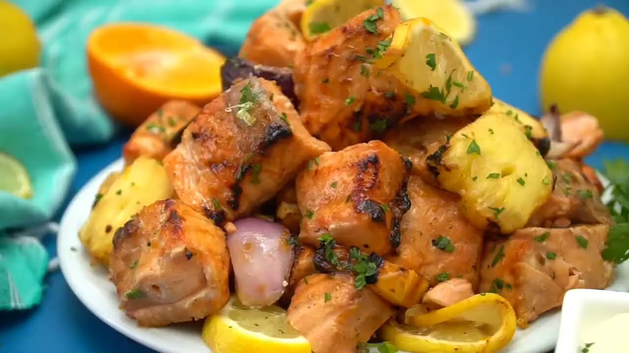 How To Make Grilled Salmon Skewers - Cooking With Joy