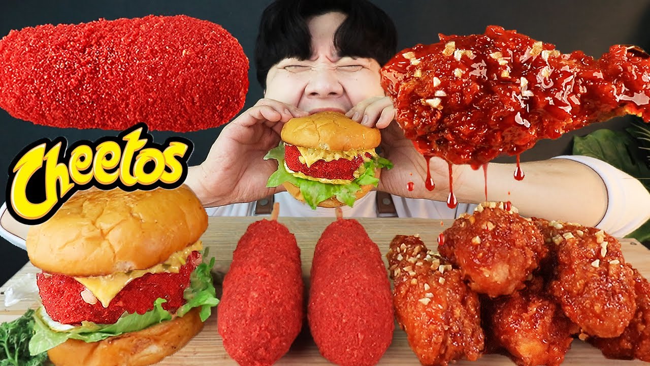MUKBANG ASMR 양념 치킨먹방! 빨간 치토스 스테이크 햄버거 핫도그 FRIED CHICKEN & CHEETOS STEAK BUGGER HOT DOG EATING SOUND!