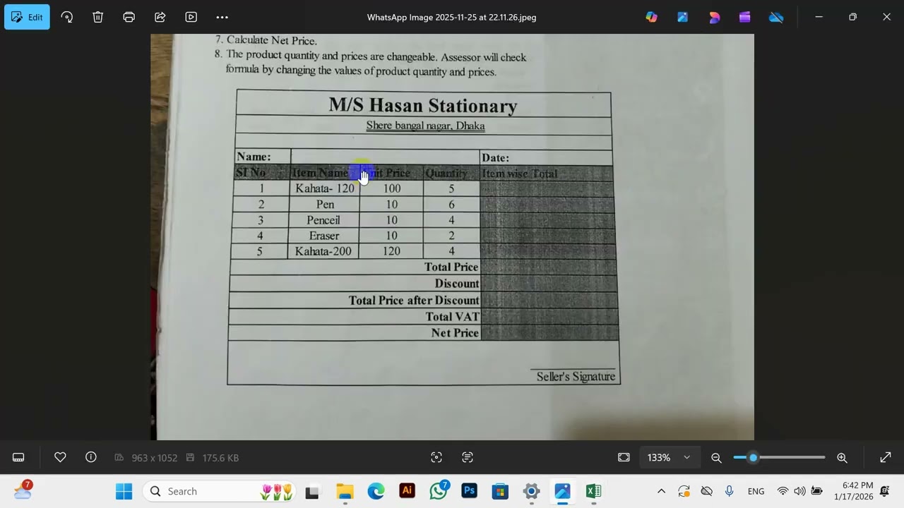 IT Support Service Level-3 | NSDA Assessment | Excel Cash Memo Tutorial in Bangla