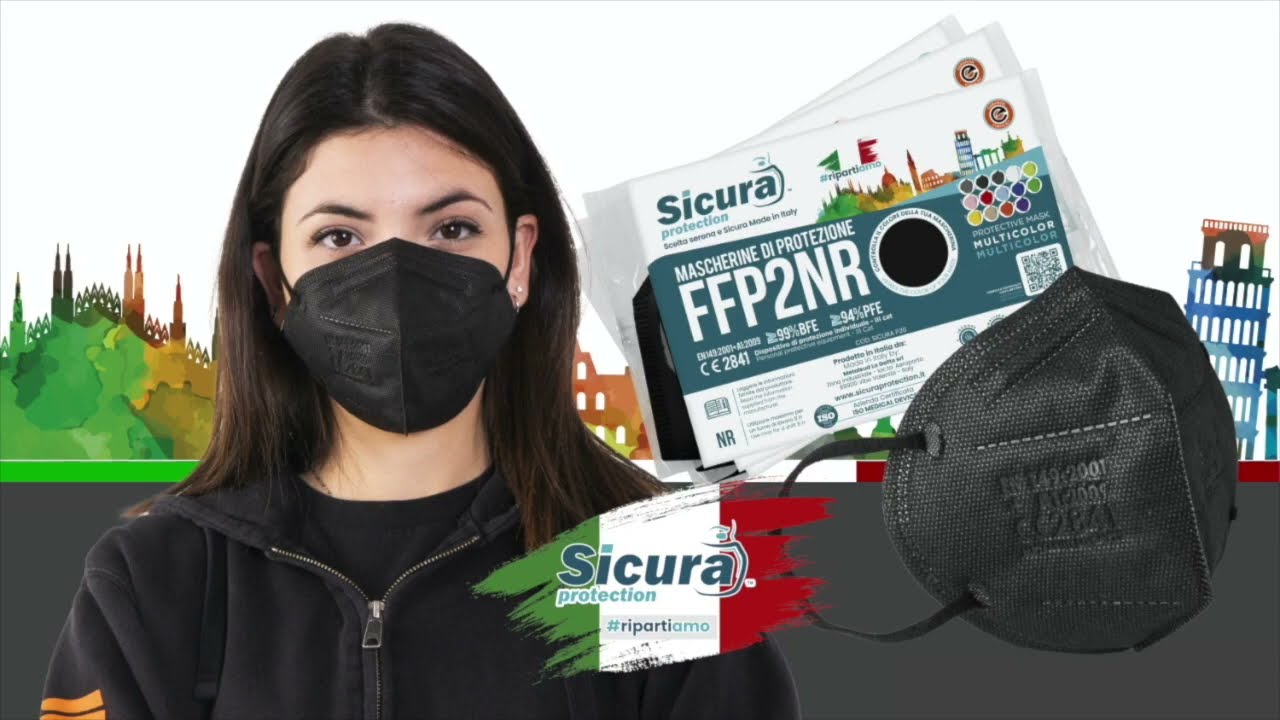 Mascherine FFP2 NERE CON ELASTICI NERI - SICURA PROTECTION (Fattore di Protezione Certificato)