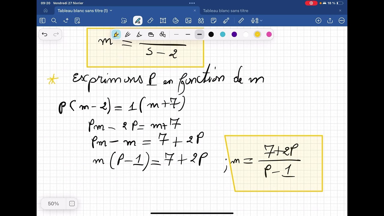Correction exercice, équation paramétrique, partie 2