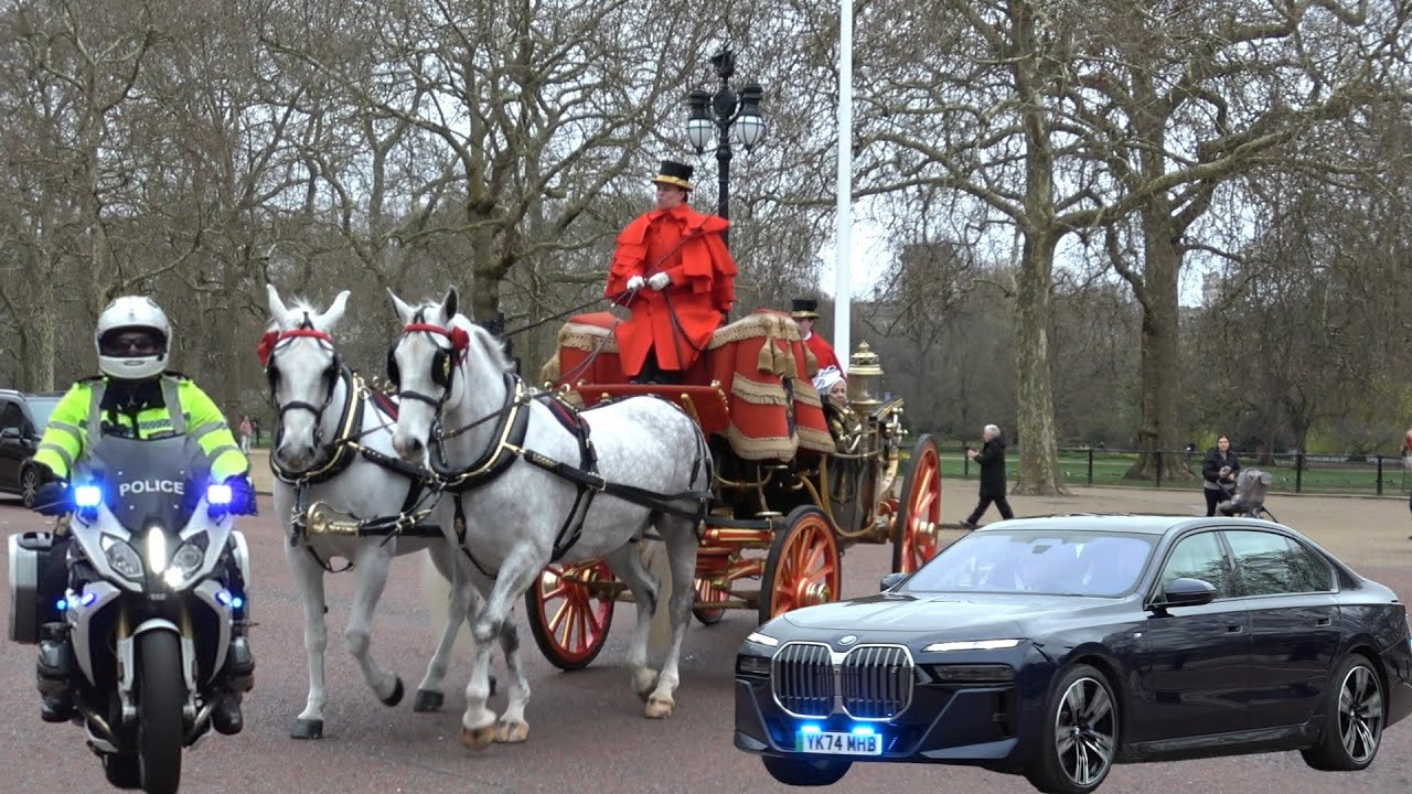 King Charles meets with ambassadors and the Duchess of Edinburgh motorcade.