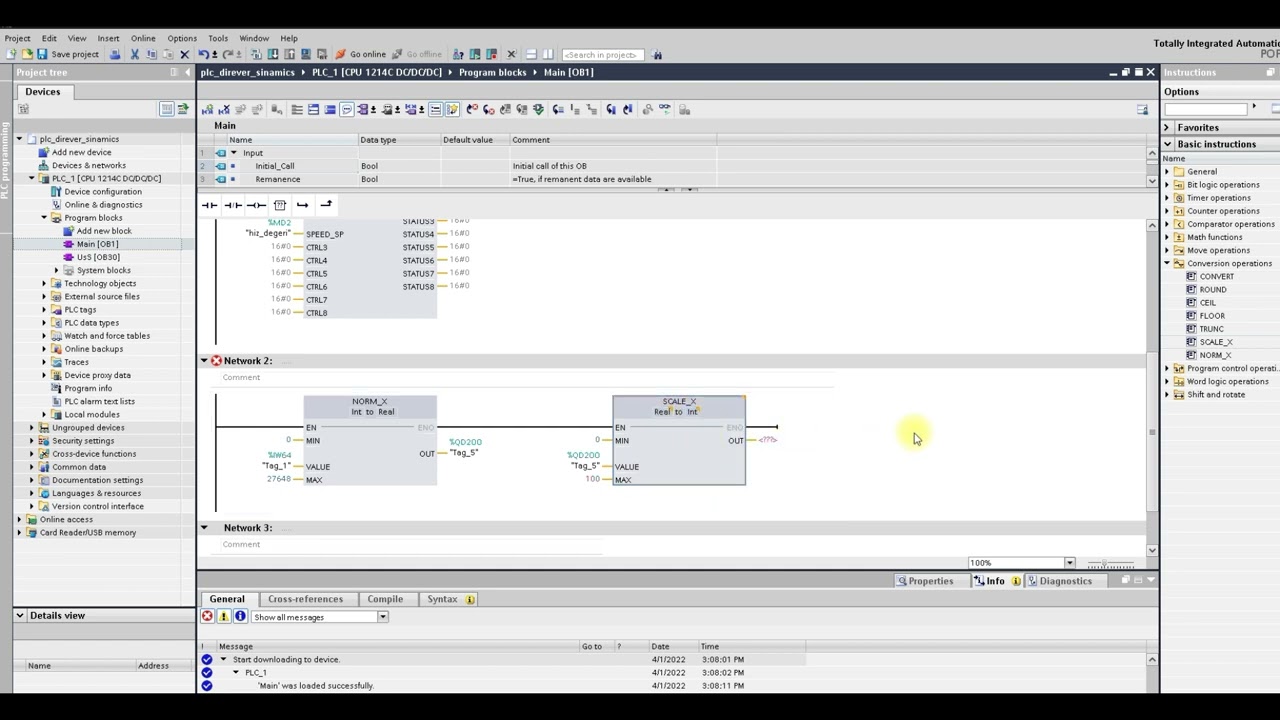 Pt100 ve Siemens Sinamics V20 nin PLC S7 1200 ile kontrolü