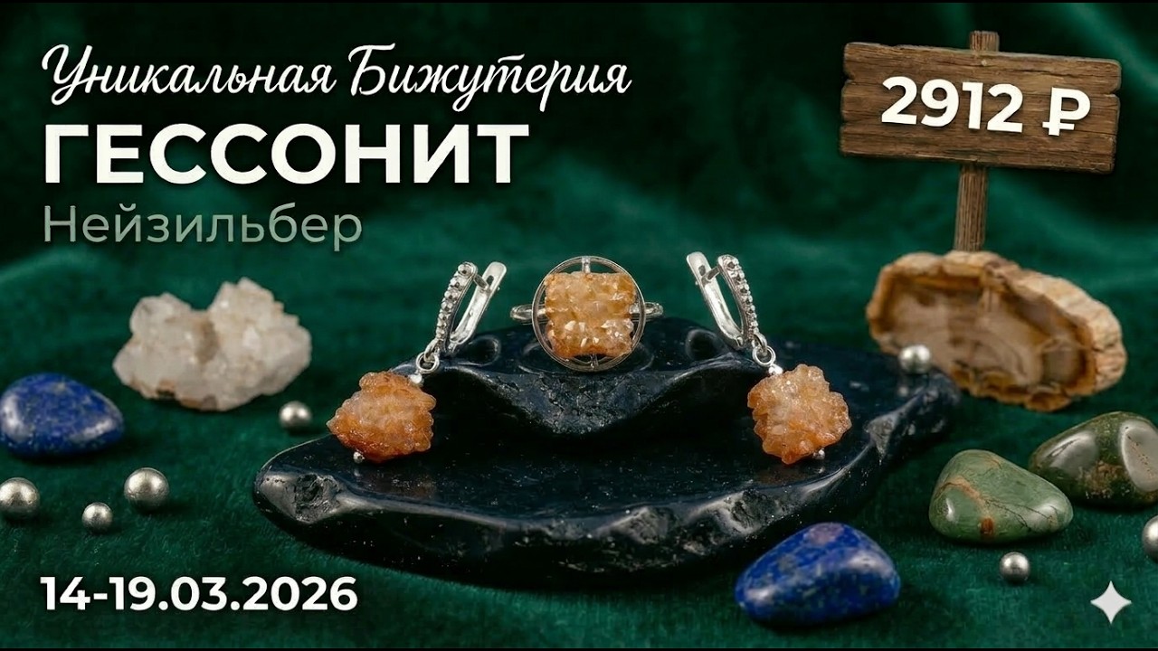 Гессонит, цоизит, петерсит в нейзильбере. Комплекты, броши, подвески до 19 марта 2026 года.