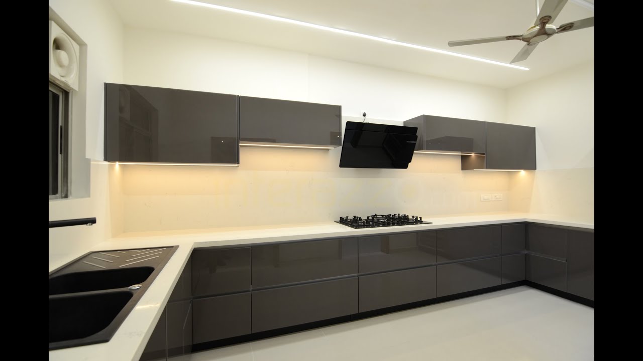 Premium Lacquered Glass (Glaks) Hafele Blum Kitchen at House of Hiranandani, Devanahalli, Bangalore