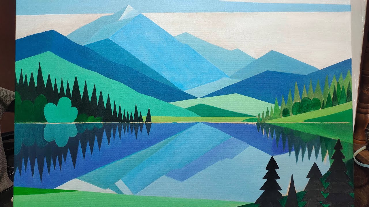 Painting Mountain Landscape in Cubism