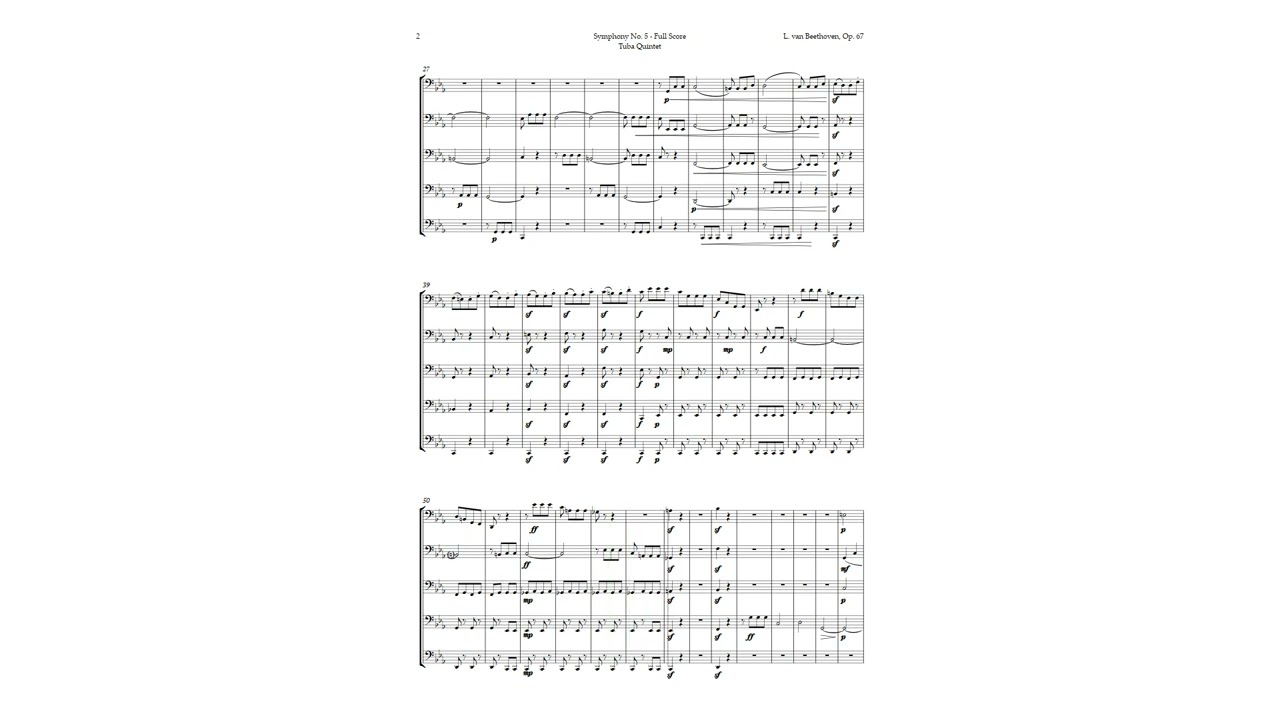 Symphony No. 5 by Beethoven for Tuba Quintet | SHEET MUSIC