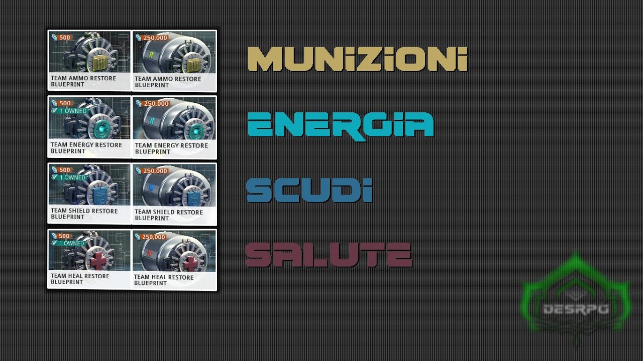 Warframe ITA - Guida ai Restore (munizioni, energia, scudi e salute) by DesRPG