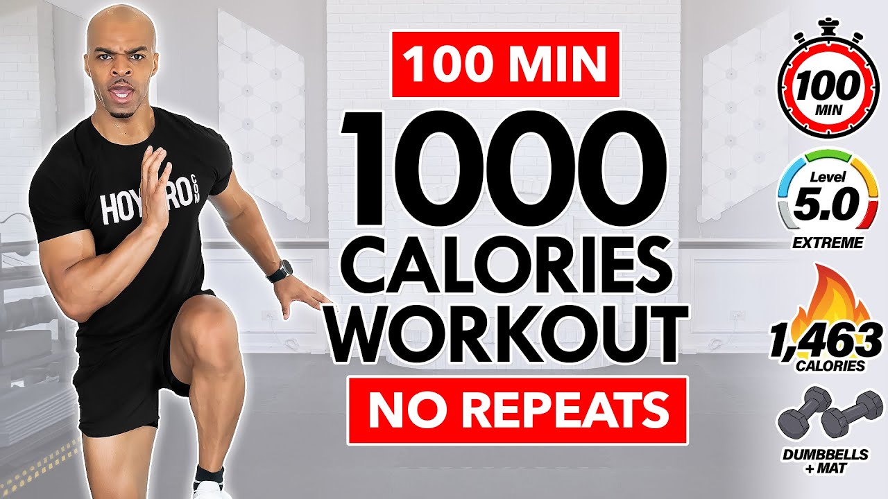 BURN 1000 CALORIES - 100 MIN SUPER SWEATY HIIT WORKOUT (NO REPEATS)