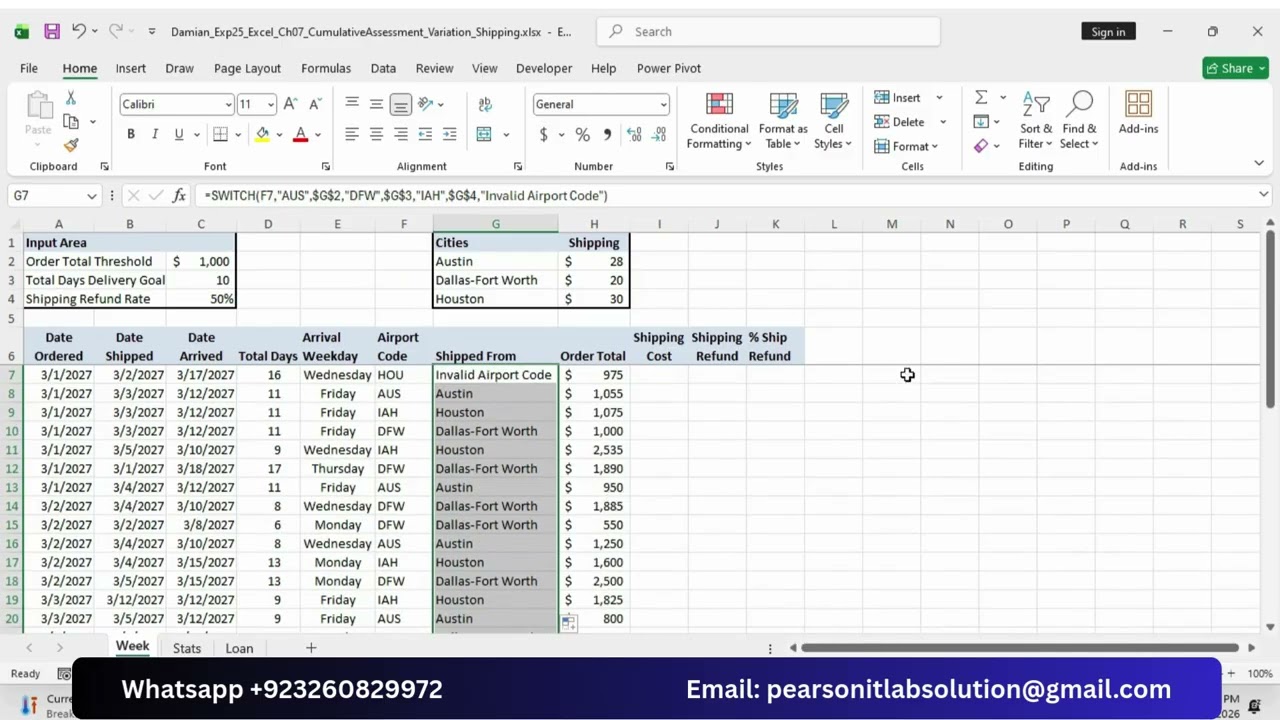Exp25_Excel_Ch07_CumulativeAssessment_Variation_Shipping | Excel Chapter 7 Grader Cumulative