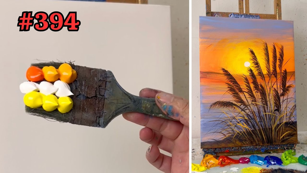 How to Draw Landscape Painting | Easy Sunset Acrylic Tutorial for Beginners #394