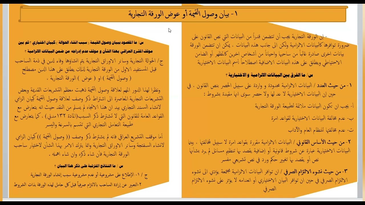 محاضرات في الأوراق التجارية - المحاضرة السادسة: البيانات الاختيارية الشائعة في الحوالة التجارية