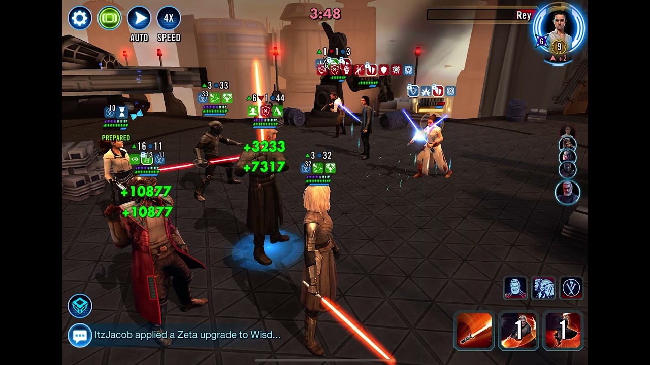 SWGOH, Grand Arena: Mercenary (Baylan Skoll 2 Omicrons) vs Rey (Ben Solo 3 Omicrons)